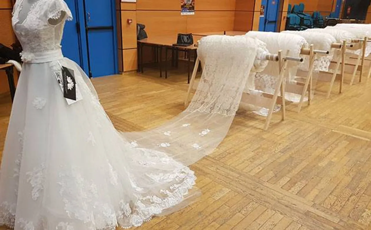 World's longest wedding dress train that could almost cover Mount Everest