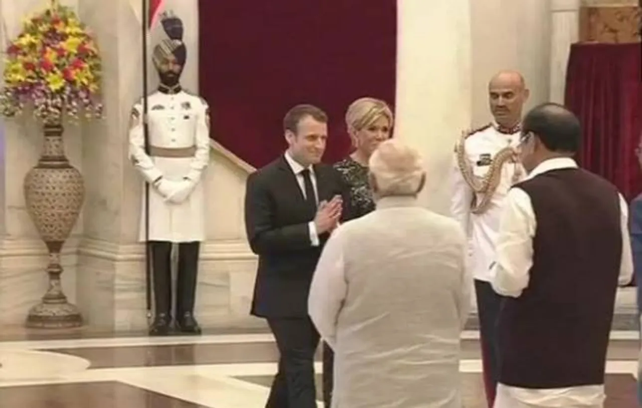 French Prez in India Highlights: Emmanuel Macron arrives at Rashtrapati Bhavan; takes part in International Solar Alliance