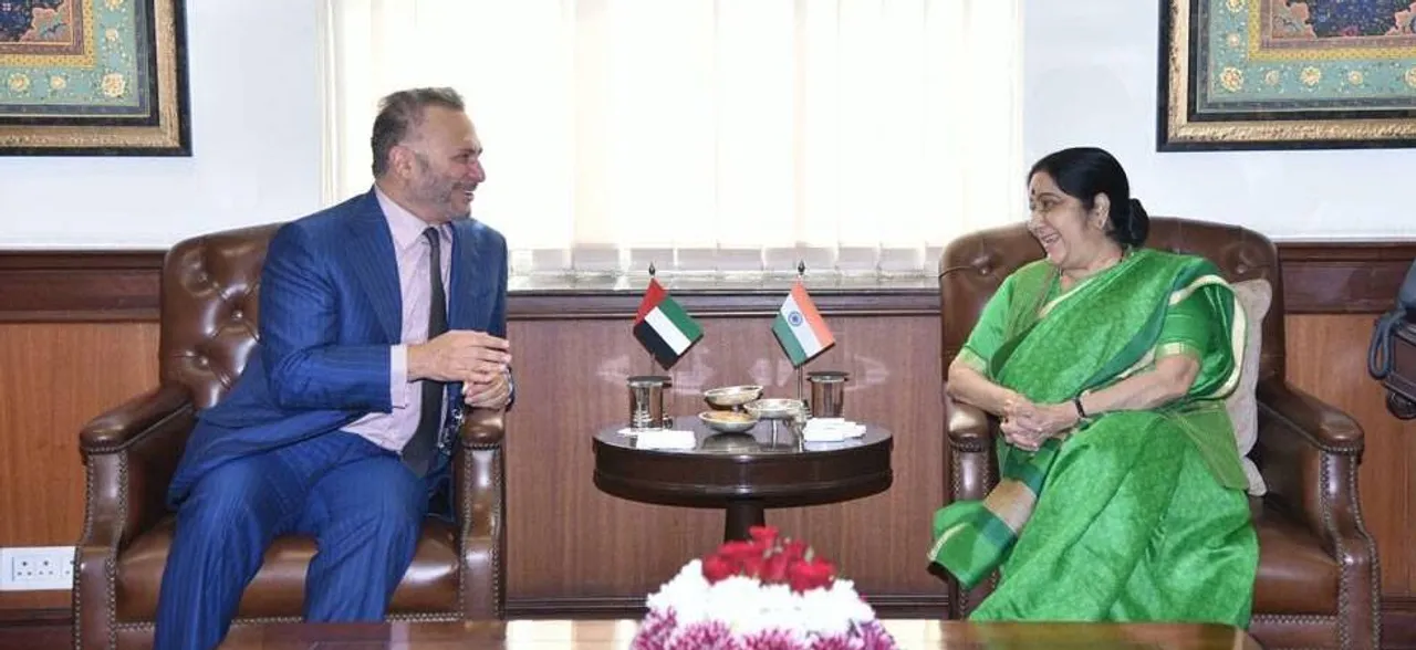 External Affairs Minister Sushma Swaraj meets UAE's Foreign Affairs Minister Anwar Gargash