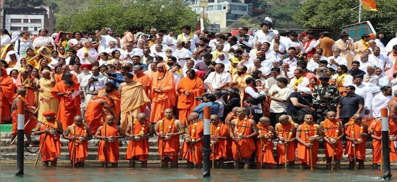 To make India spiritual superpower, Ramdev confers deeksha on 90 sanyasis