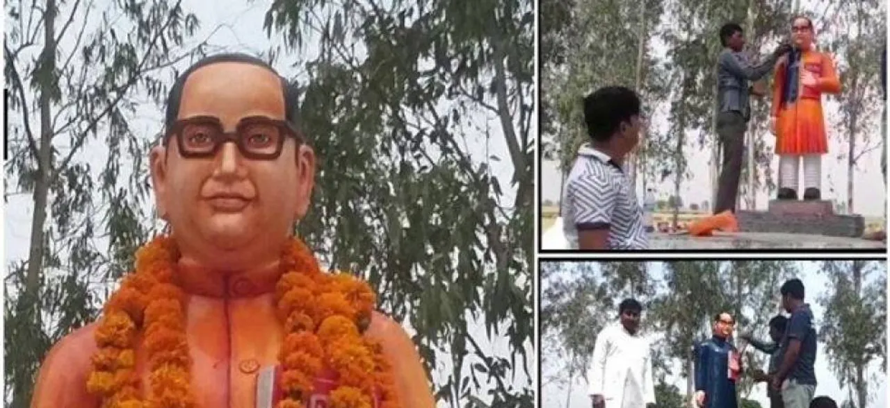 BR Ambedkar's statue freshly installed in Badaun after being vandalised; repainted blue