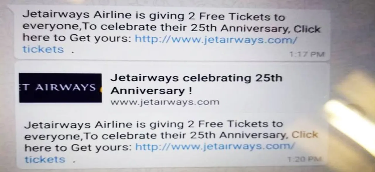 Beware Users! Viral message about Jet Airways offering free tickets is Fake