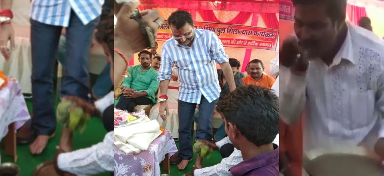 Man washes feet of Godda BJP MP Nishikant Dubey, drinks same water