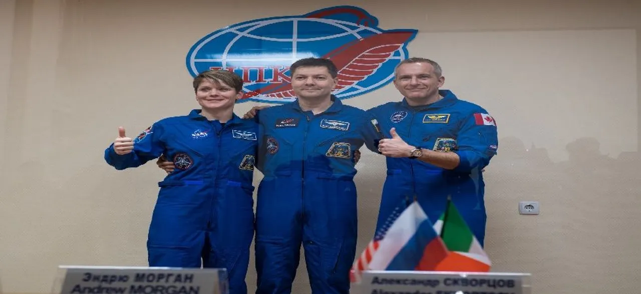 Russia launches Soyuz, the first manned mission, to International Space Station