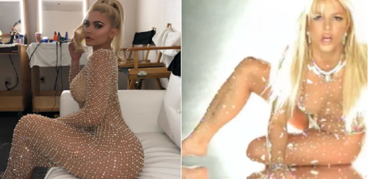 Kylie Jenner channels Britney Spears nude overall-look from â€˜Toxicâ€™â€™ and it is heating things up!