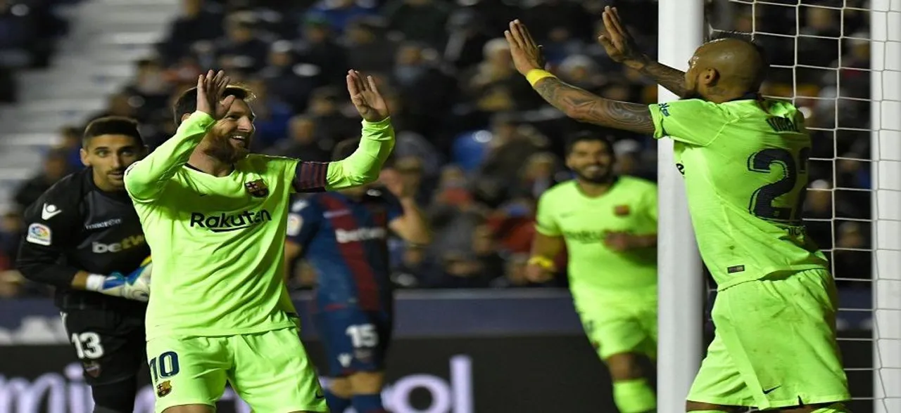 Lionel Messi hat-trick boosts Barcelona to top of La Liga table