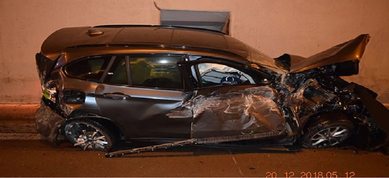 Watch: BMW car mounts ramp, hits tunnel roof, falls back on road