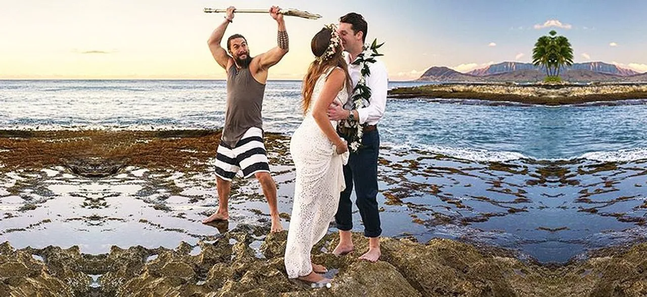 Jason Momoa crashed a coupleâ€™s wedding as Aquaman with his trident and pictures are hilarious!