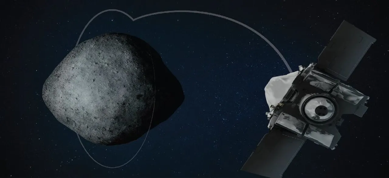 NASAâ€™s Osiris-Rex spacecraft orbits around asteroid Bennu