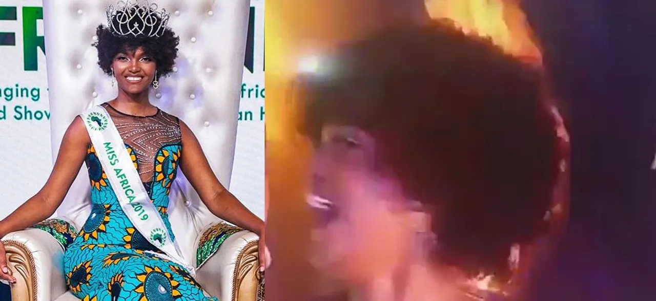 Miss Africa sets the stage on fire literally, sets her hair ablaze!