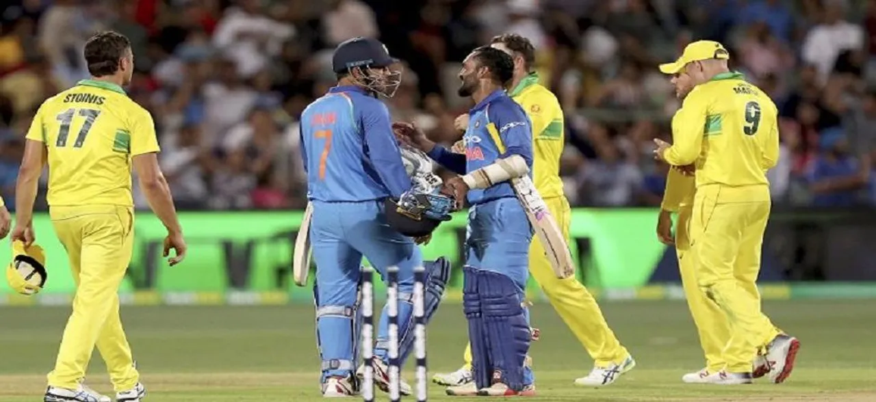 Indian Team wears black arm bands as a mark of respect in memory of CRPF jawans