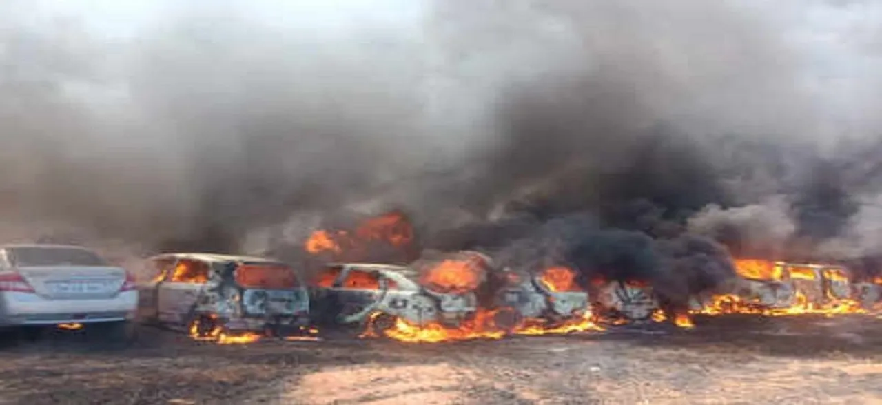 Over 100 cars gutted in fire at parking lot in Chennai's Porur  