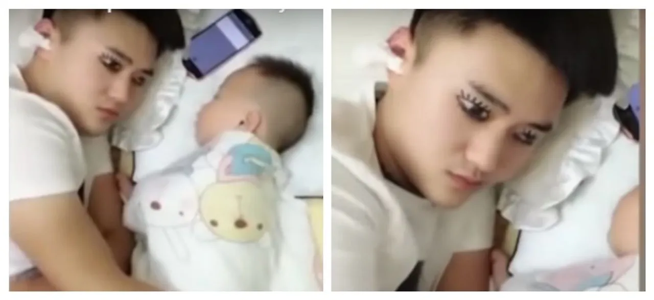 WATCH | Dad tricks baby by painting fake eyes on eyelids to take quick power nap