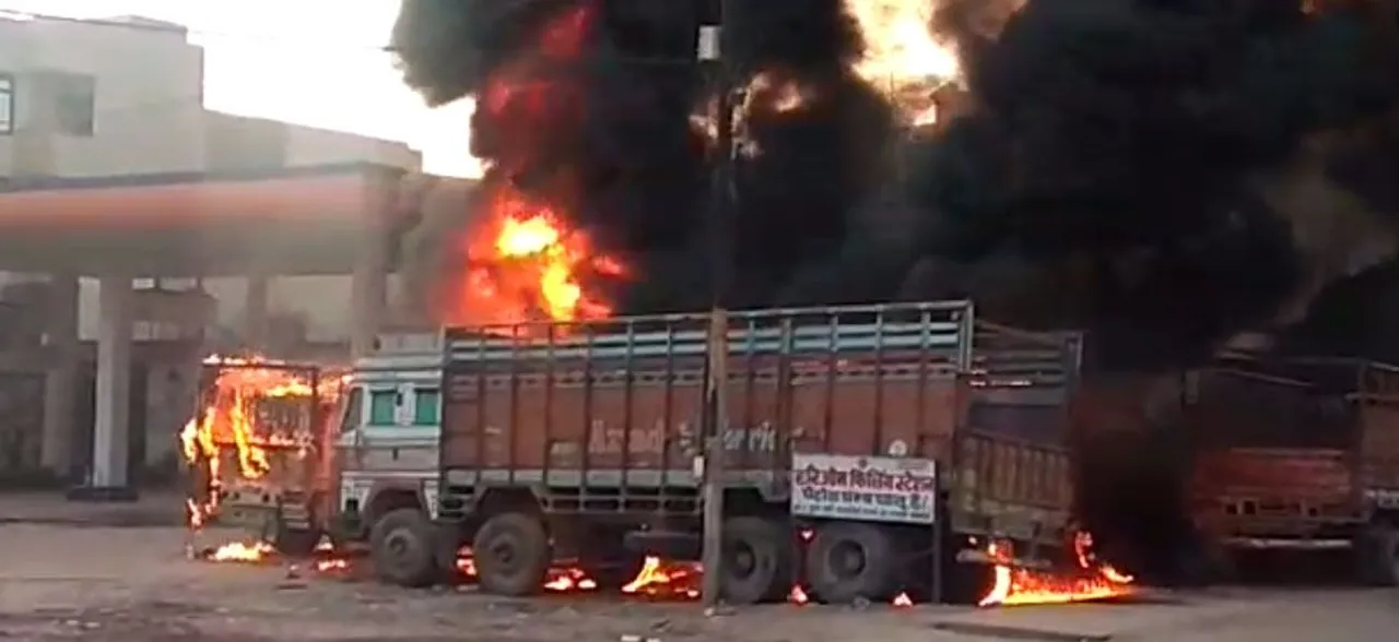 Watch: Truck catches fire at petrol pump in Kanpur, several other vehicles gutted