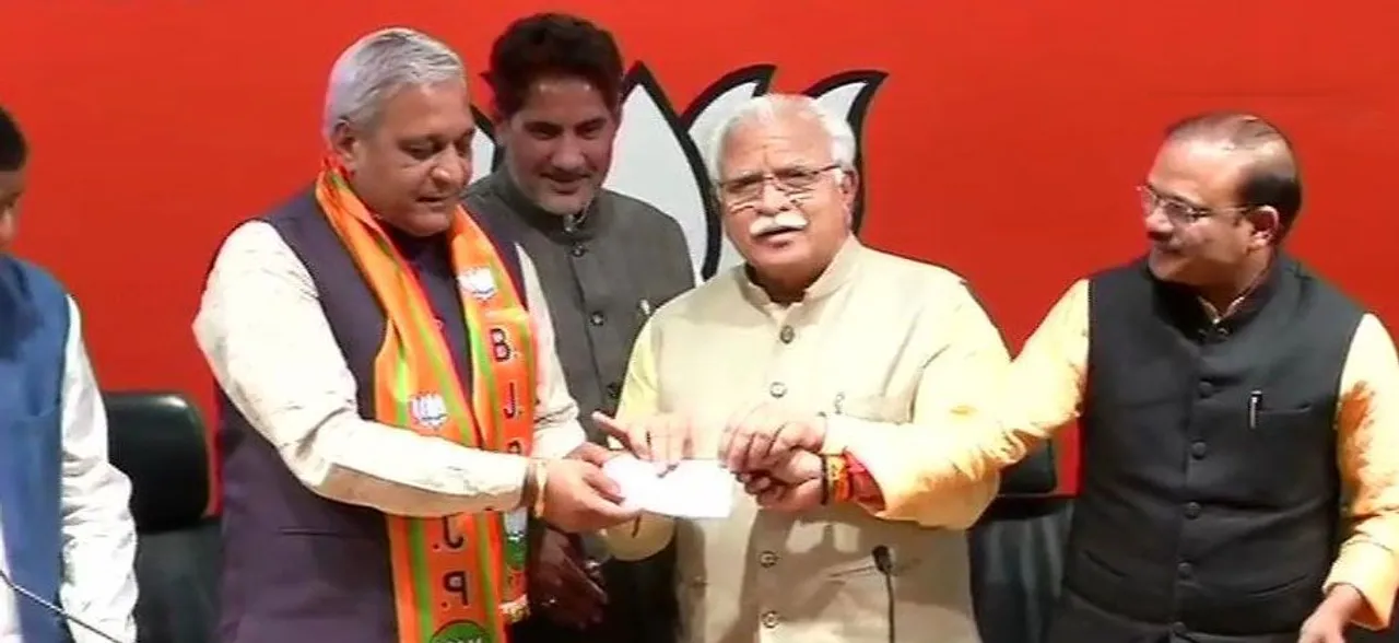 INLD legislator Ranbir Gangwa joins BJP in presence of Haryana CM Manohar Lal Khattar 