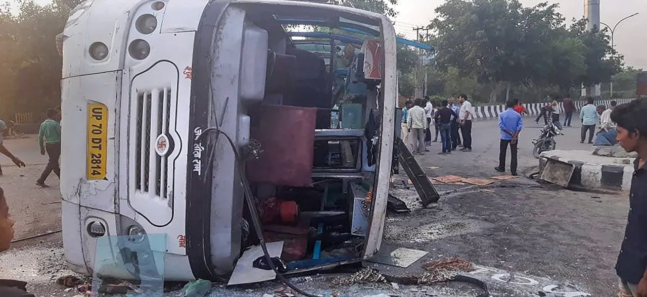 Bus with over 40 passengers overturns in Noida, several injured