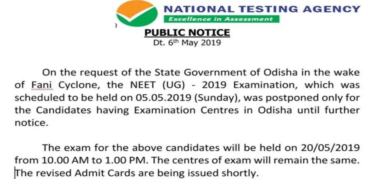 NTA announces new date for NEET 2019 exam for cyclone-hit Odisha  