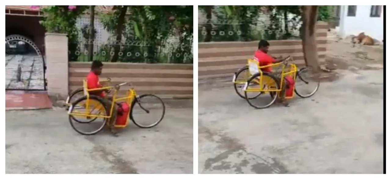 Differently-abled delivery boy against all odds delivers food in hand-pulled tricycle, WATCH inspiring video