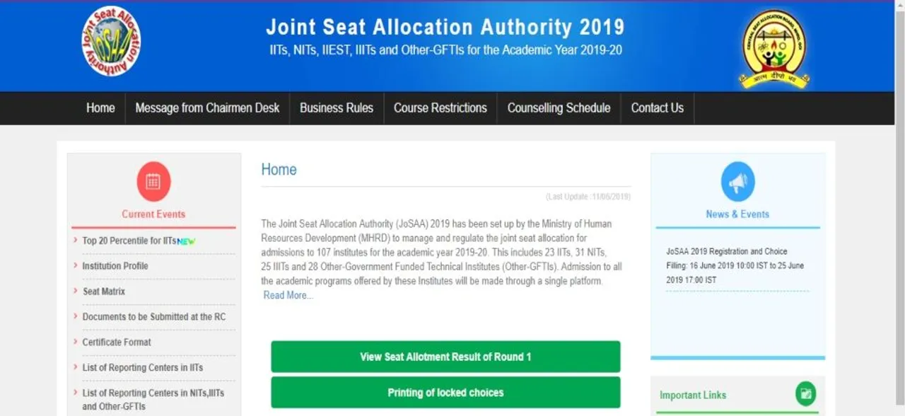 JoSAA announces 2019 seat allotment round 1 results at josaa.nic.in