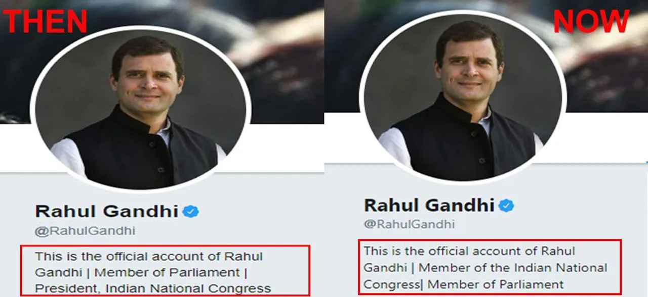 Rahul Gandhi updates his Twitter profile, deletes 'President of Indian National Congress'