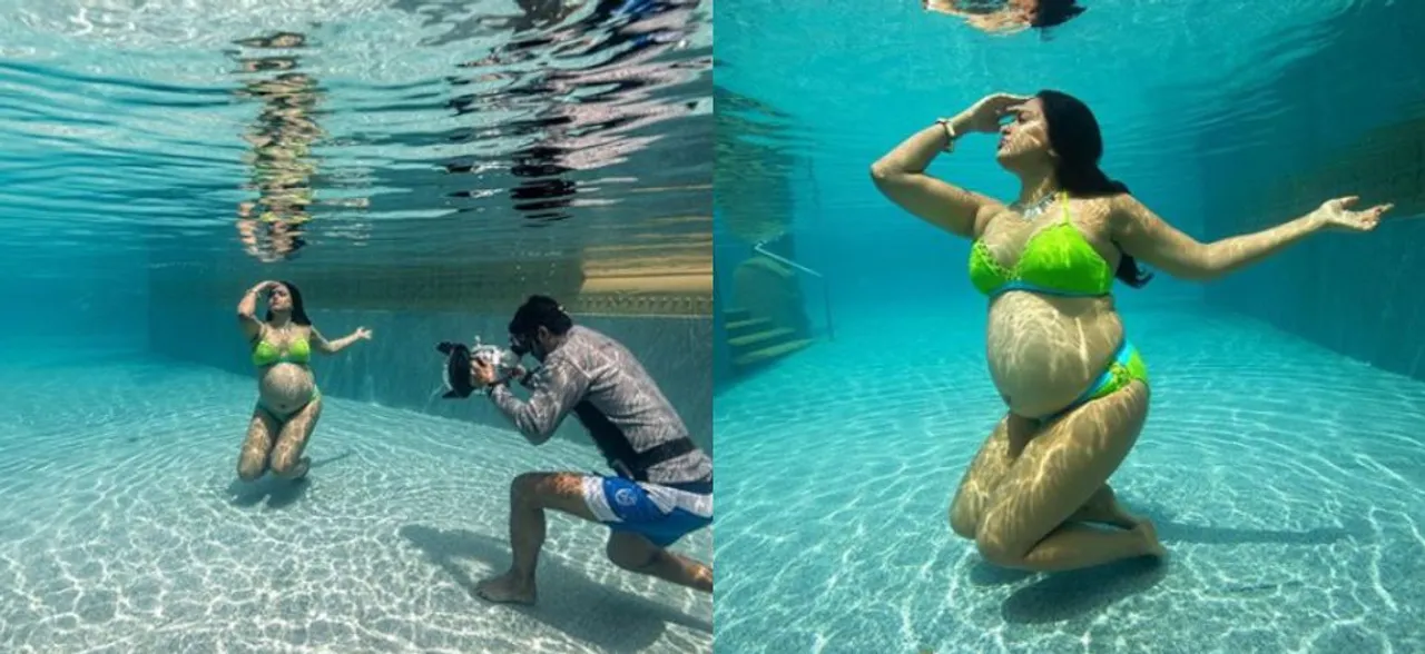Sameera Reddy flaunts baby bump in swimwear for underwater maternity photoshoot
