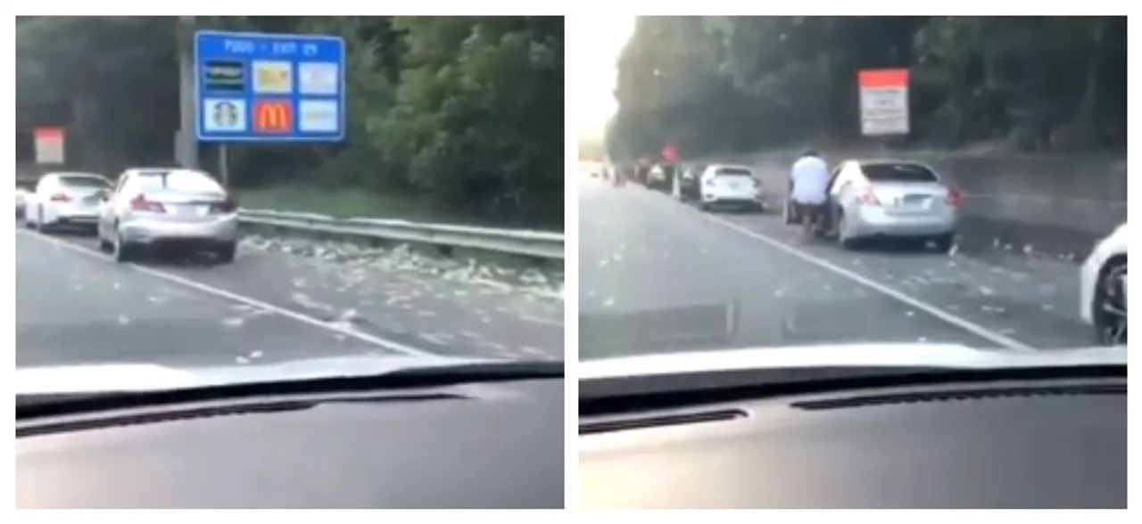 Truck full of money accidentally spills cash on highway, passersby flock to pick up notes, WATCH