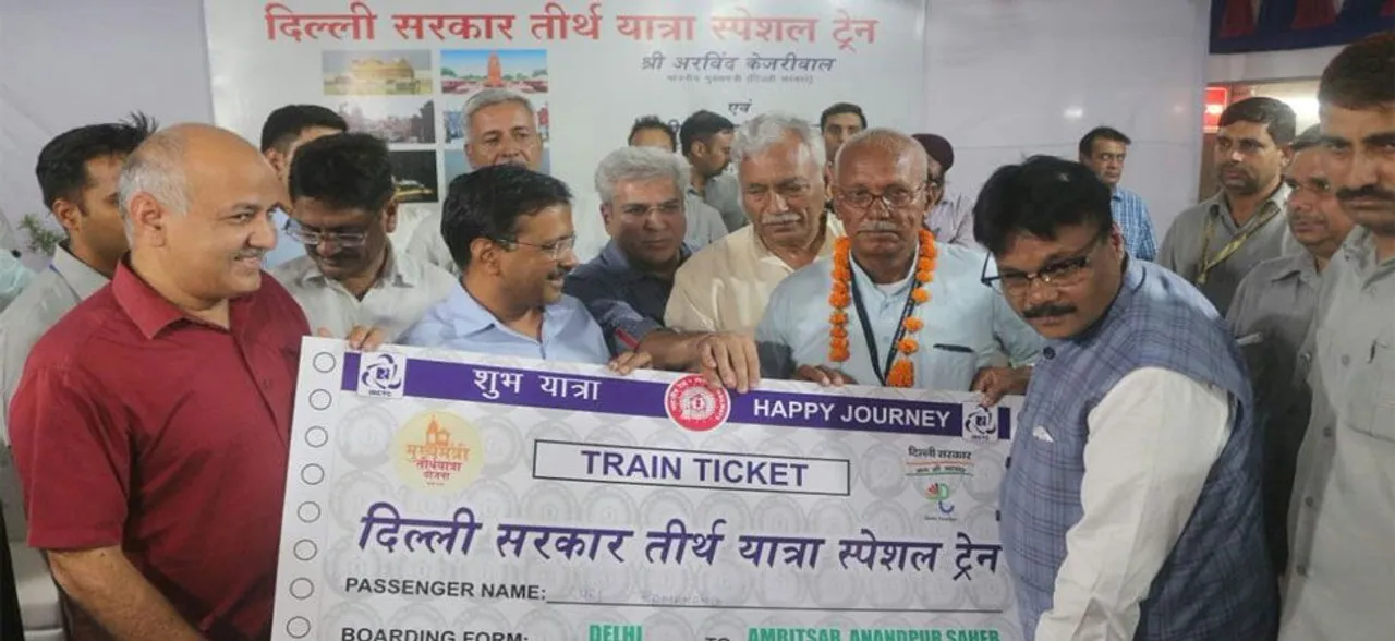 Arvind Kejriwal flags off first train under Mukhyamantri Tirth Yatra