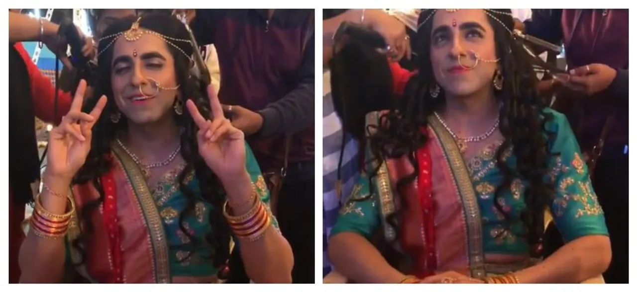 Ayushmann Khurrana makes for a pretty lady as he gets makeup, hair done on sets of â€˜Dream Girlâ€™, WATCH 