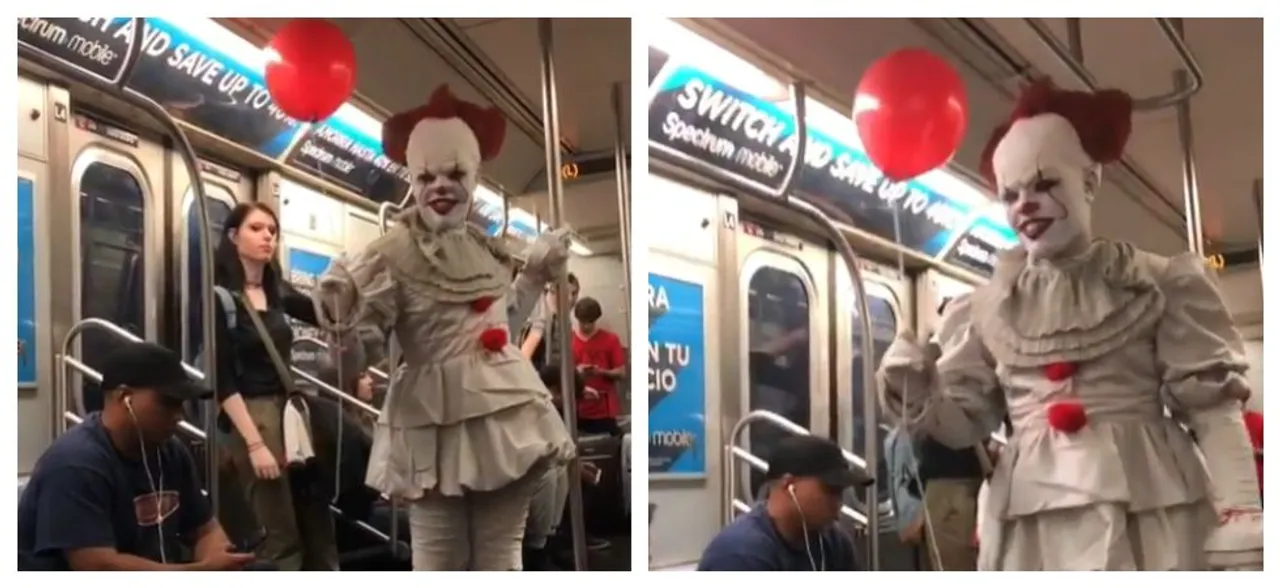 Pennywise decides to take the train home, strolls through subway scaring people, WATCH