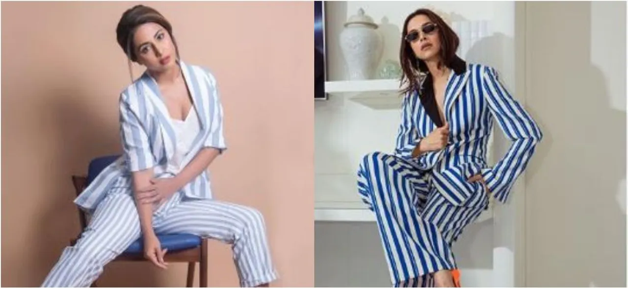 Hina Khan Slays In Blue And White Pantsuit And It Reminds Us Of Deepika Padukoneâ€™s 2019 Cannes Look