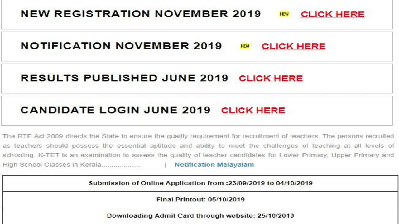 KTET Admit Card 2019 Result Update, Download At ktet.kerala.gov.in