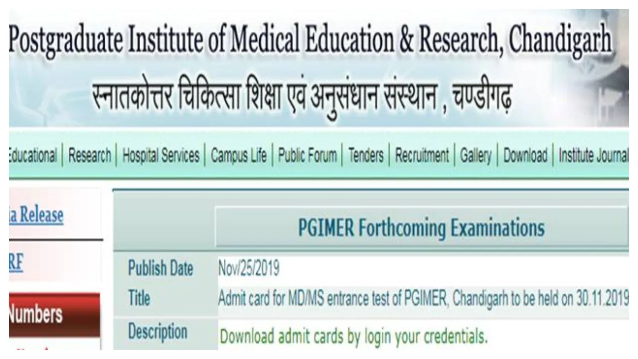 PGIMER Admit Card 2020 Released At pgimer.edu.in, Check Details Here