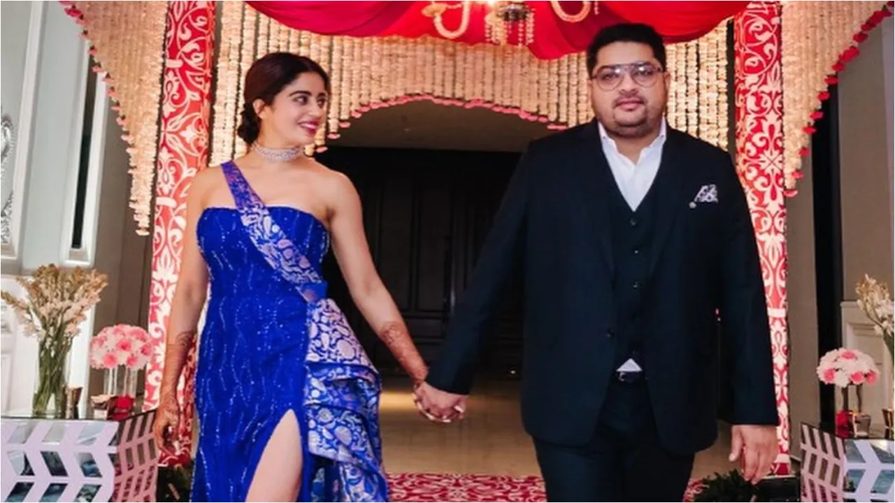Nehha Pendse Looks Ethereal In Royal Blue Gown At Her Wedding Reception