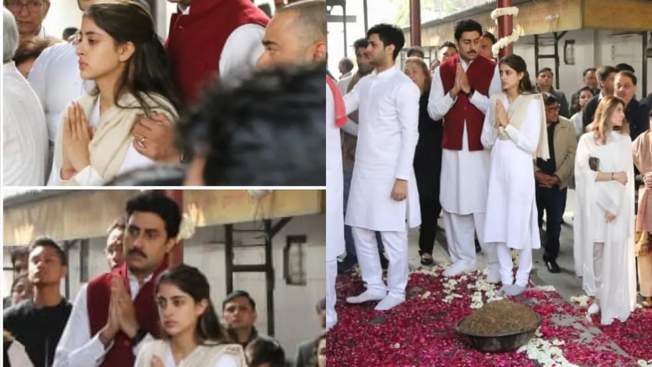 Abhishek Bachchan Consoles His Niece Navya At Ritu Nandaâ€™s Funeral In Delhi