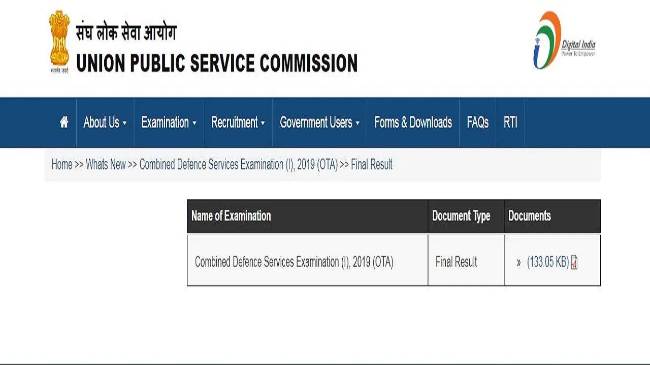 UPSC CDS 2019 Result
