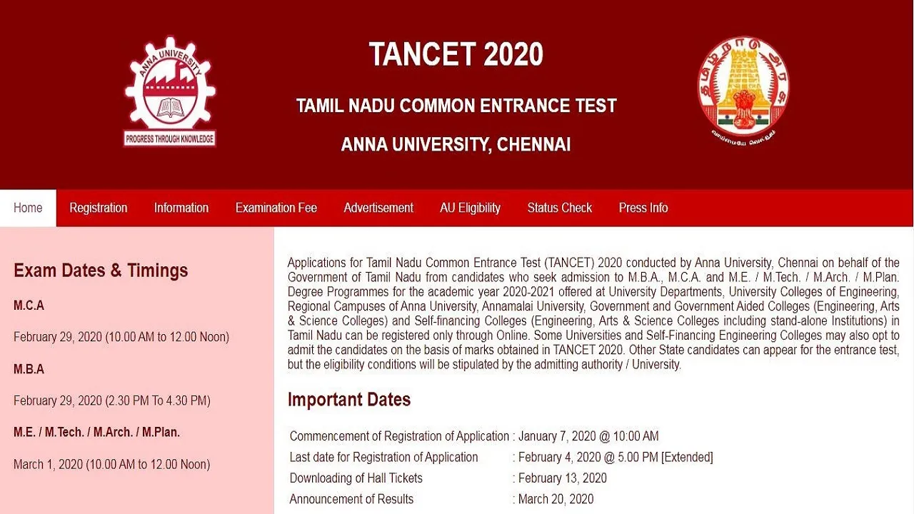 TANCET 2020 Application Date Extended