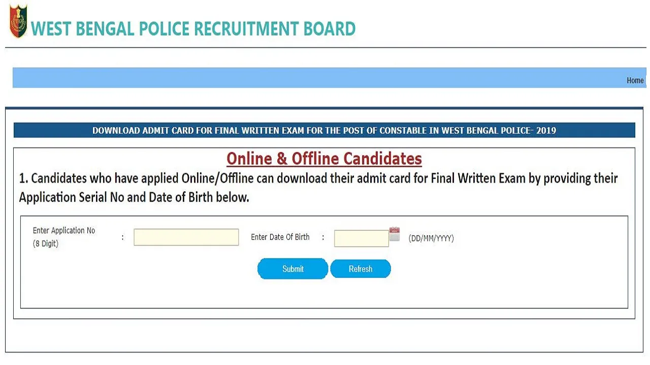 WB Police Constable Final Exam Admit Card