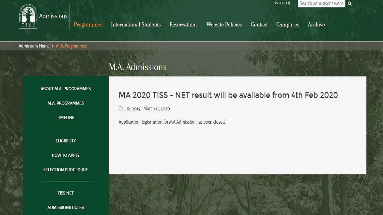 TISS NET MA Result 2020