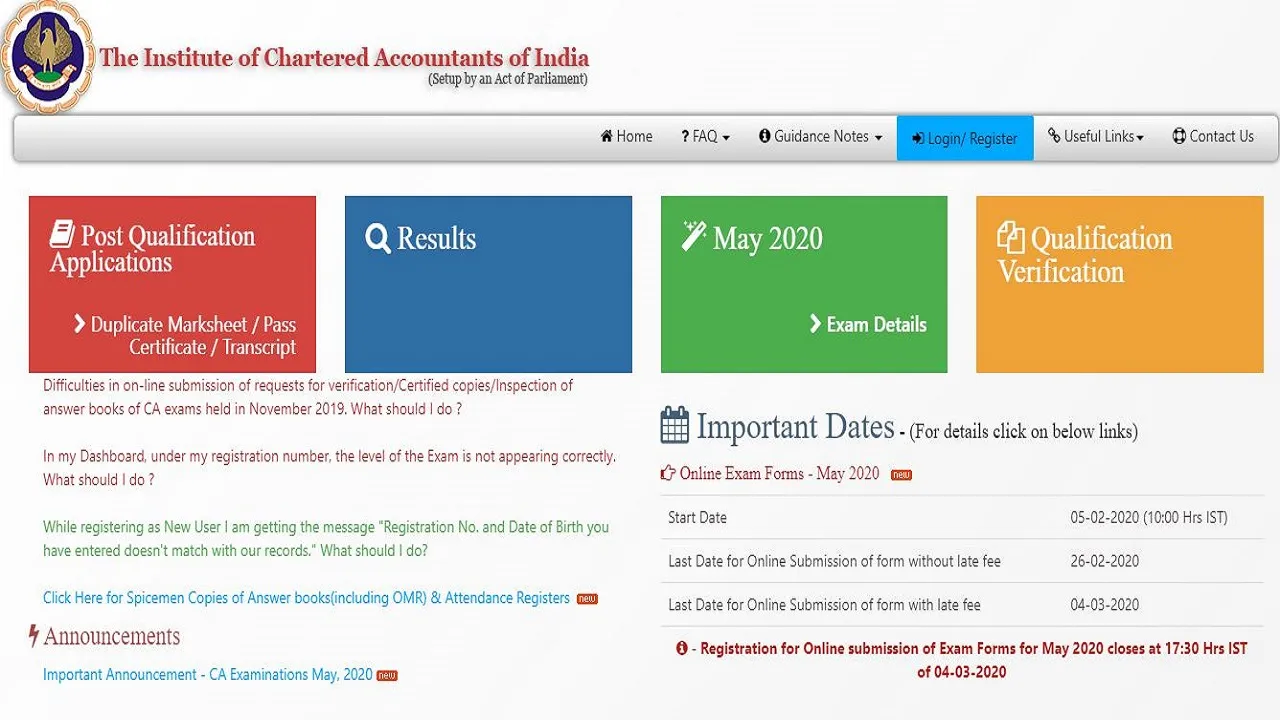 ICAI CA May 2020 Registration Process