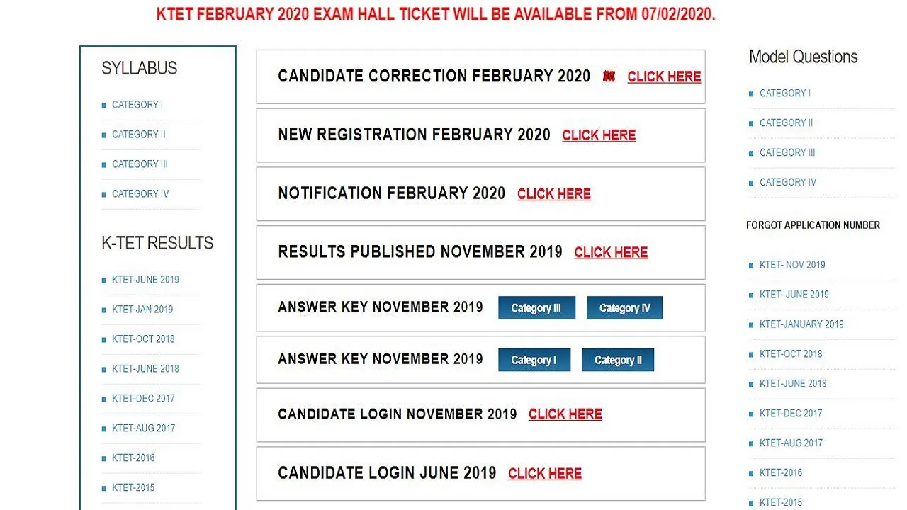 KTET 2020 Hall Ticket Download