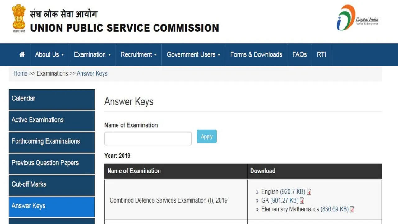 UPSC CDS 1 Answer Key