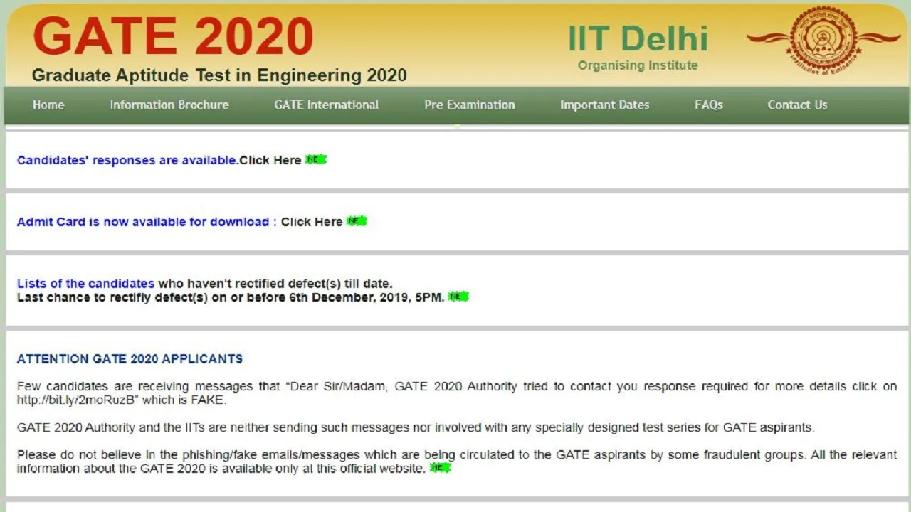 GATE 2020 Response Sheet