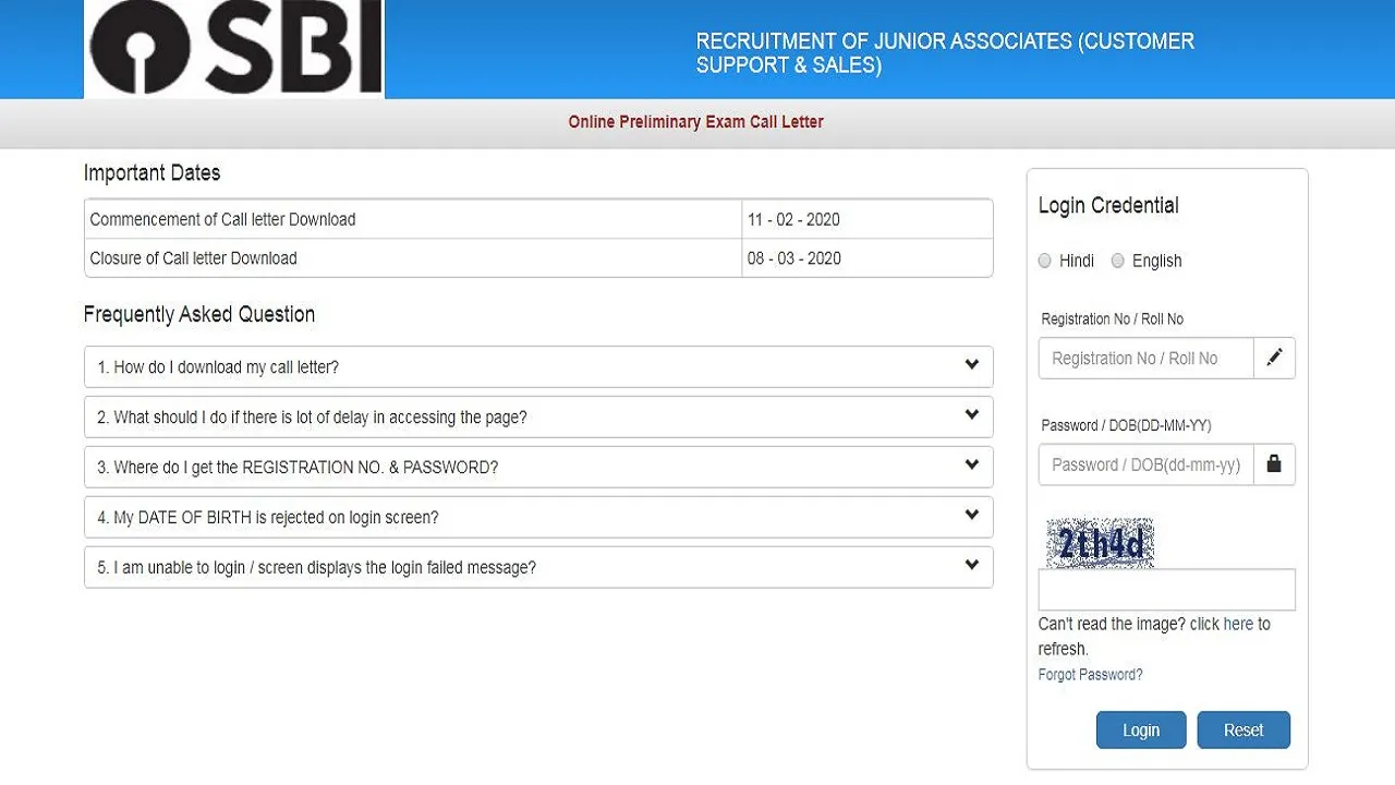 SBI Junior Associate Admit Card