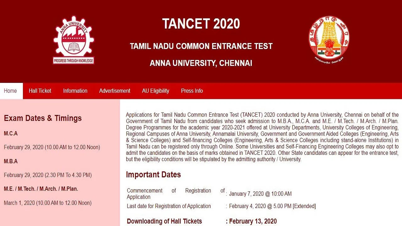 TANCET 2020 Admit Card
