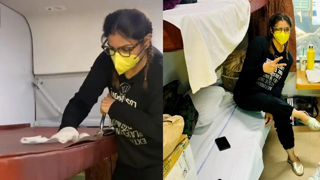 raveena tandon cleaning train seat