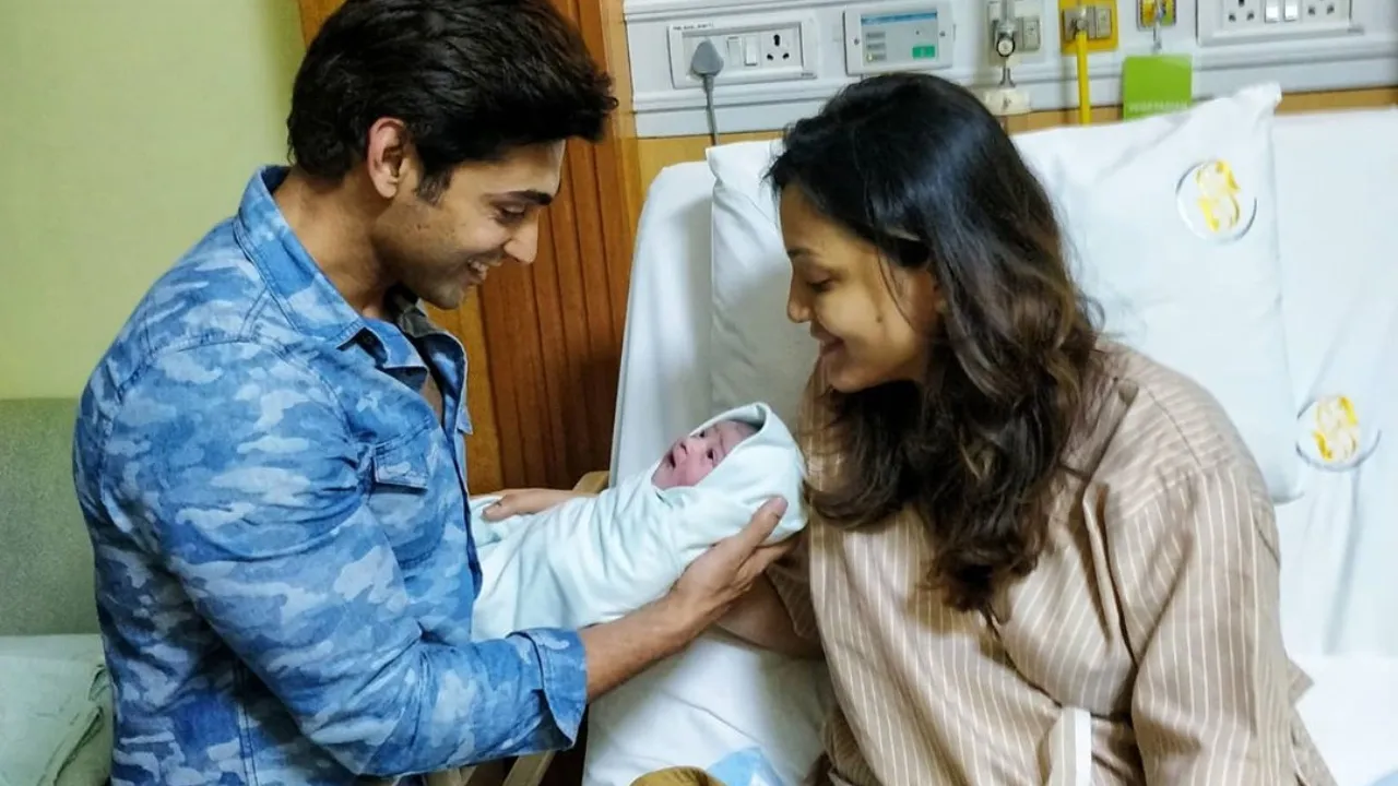 Ruslaan Mumtaz with wife Nirali and their newborn