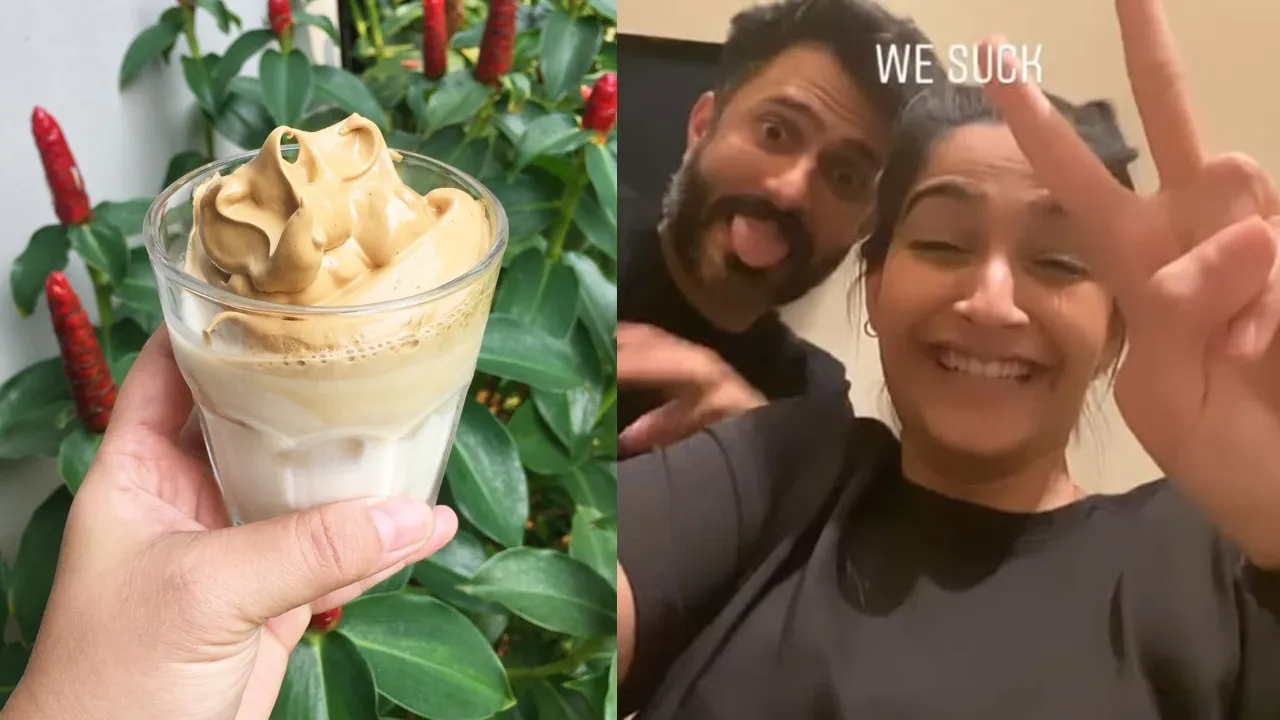 dalgona coffee and sonam kapoor doing hand emoji challenge