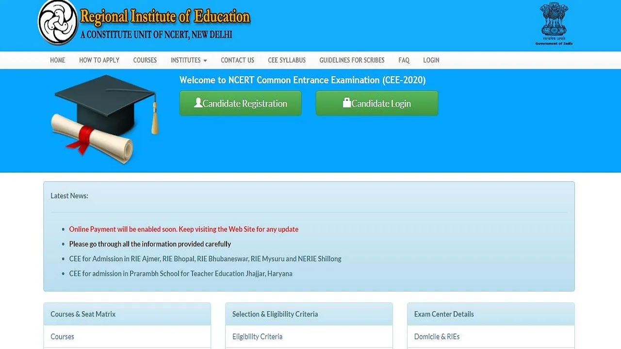 ncert rie cee application 2020