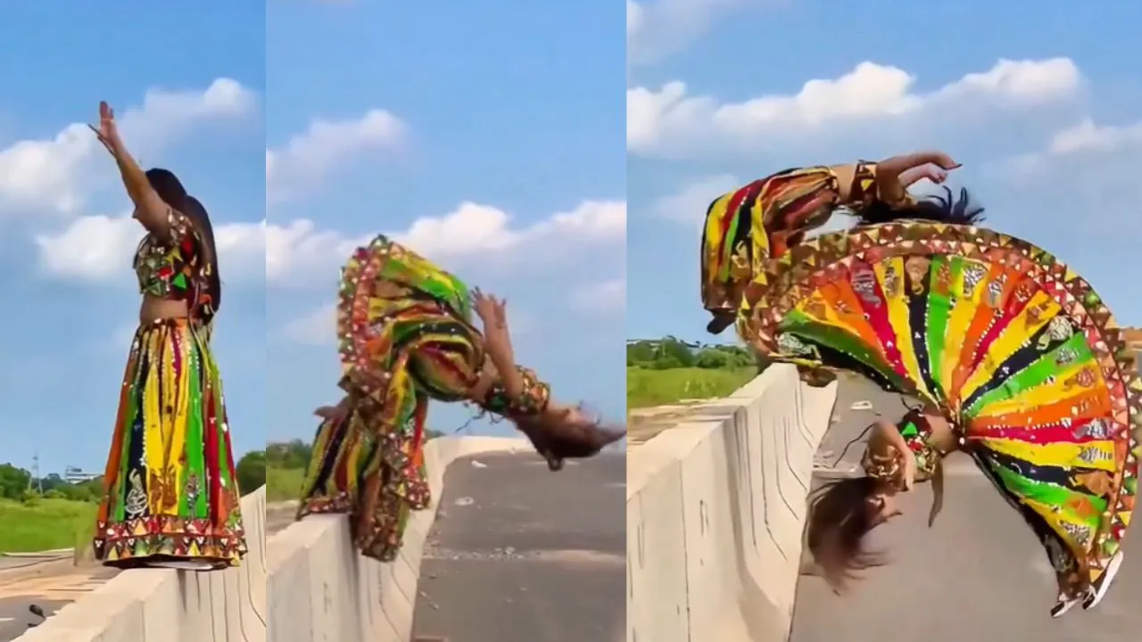 backflip wearing lehenga 