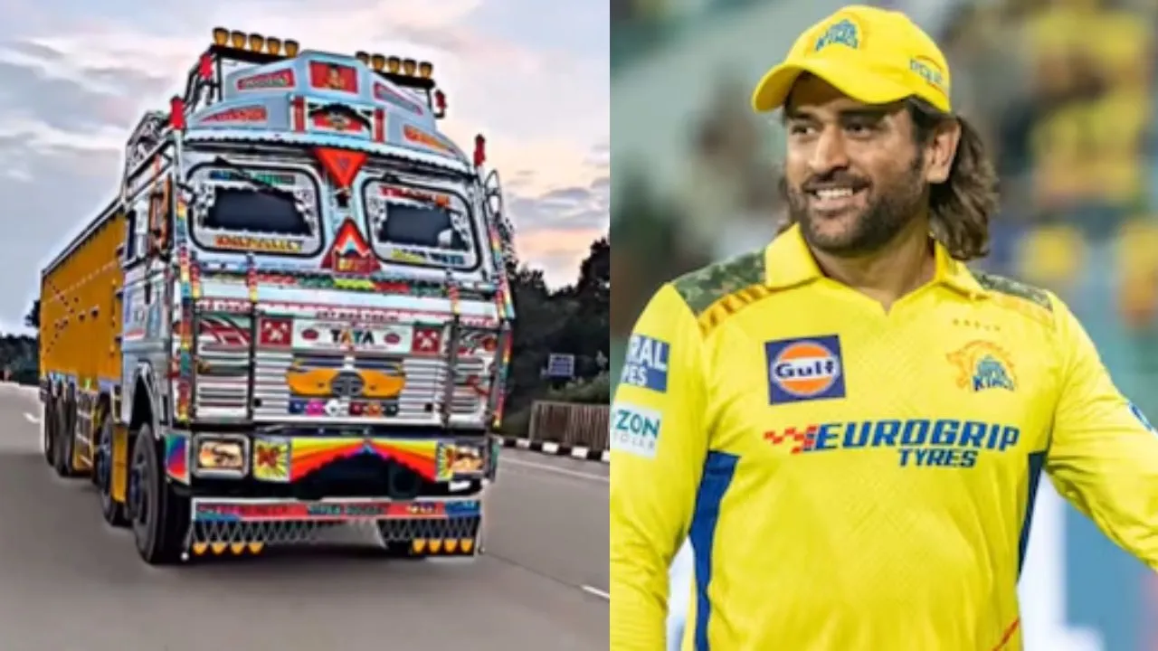A truck with MS Dhoni and CSK poster seen on Karnataka road ahead of IPL 2025 watch video